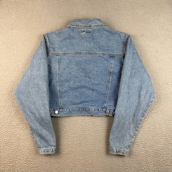 Vtg 80s Esprit Jean Denim Trucker Jacket Large Cropped Retro Indie Grunge Casual - Picture 2 of 8